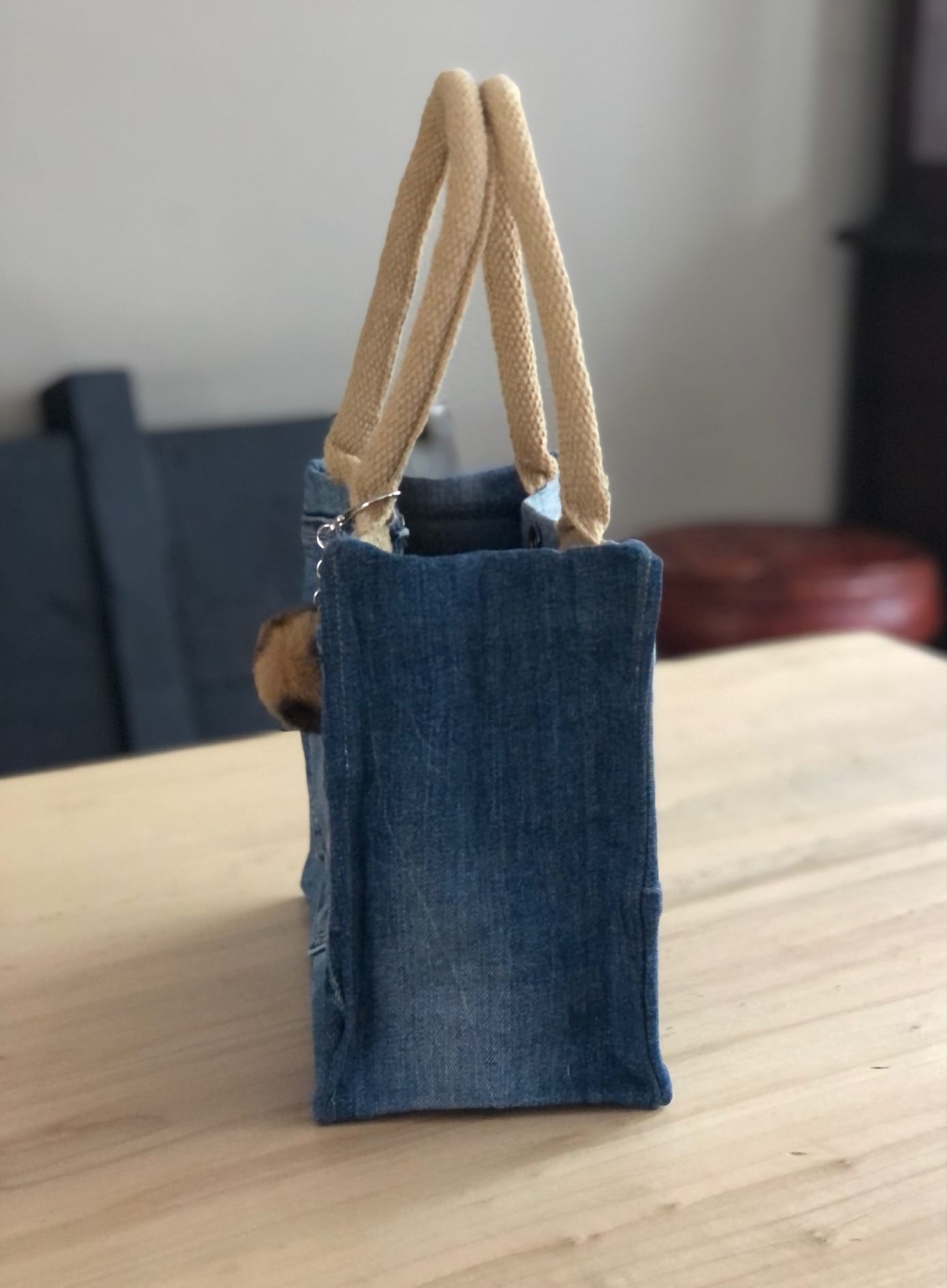 Kleine jute tas bekleed met blue denim (Ibizastyle) - Afbeelding 4