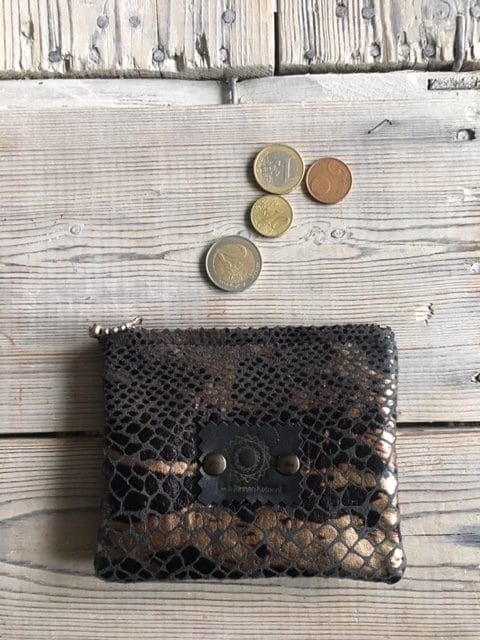 Portemonneetje met ritsje van donkergroene leatherlook slangenprint