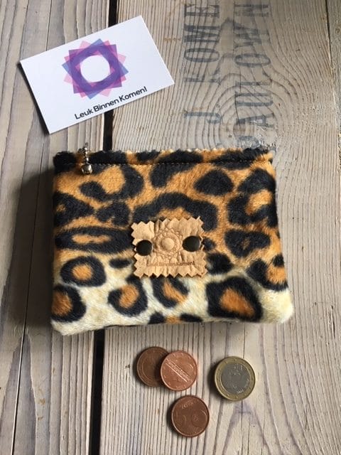 Portemonneetje met ritsje van bontachtige luipaardprint