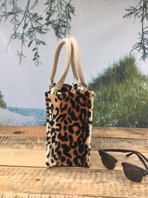 Kleine jute tas bekleed met bontachtige stof in luipaardprint - Afbeelding 3