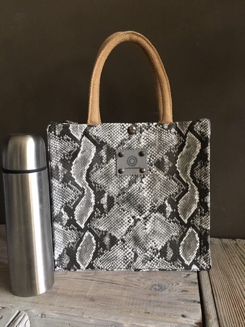 Handtas bekleed met grijze leatherlook slangenprint - Afbeelding 3