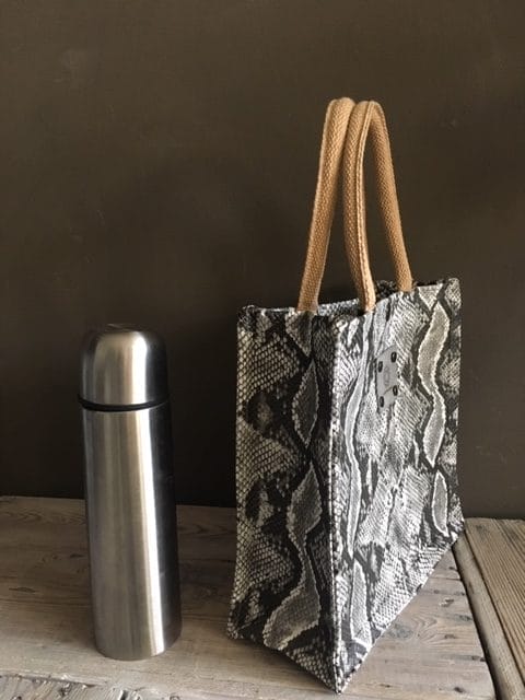 Handtas bekleed met grijze leatherlook slangenprint - Afbeelding 4