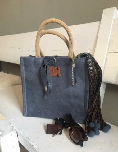 Handtas bekleed met jeansblauwe leatherlook