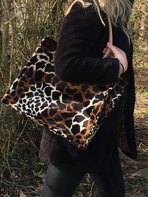 Duurzame jute shopper bekleed met bontachtige dierenprint - Afbeelding 2