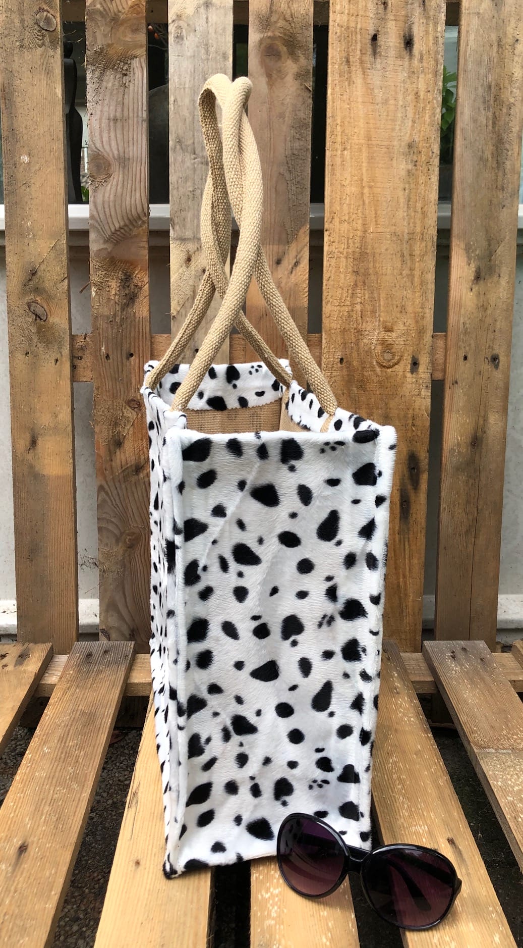 Duurzame jute shopper bekleed met bontachtige dalmatiërprint - Afbeelding 2