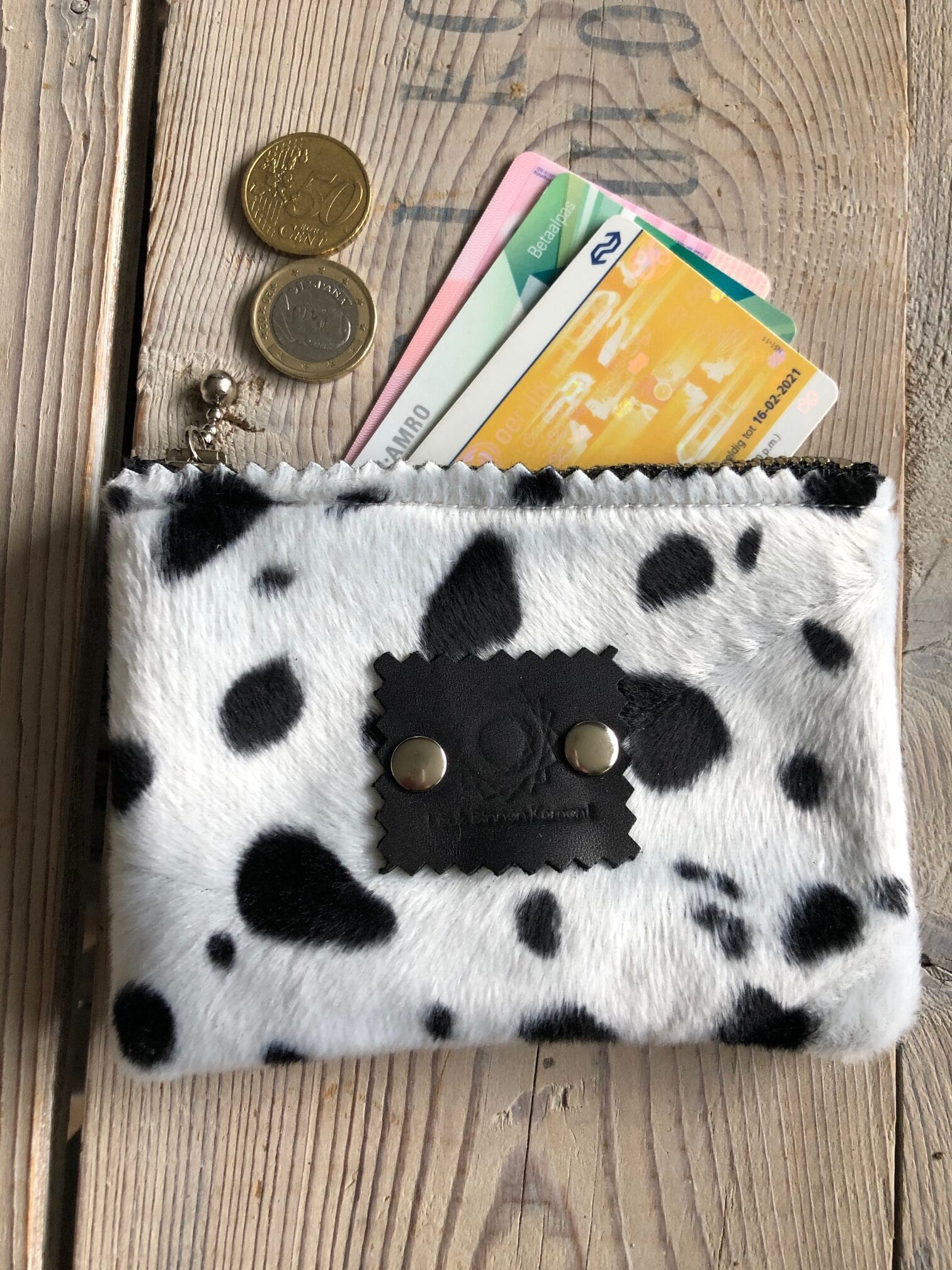 Portemonneetje met ritsje van bontachtige dalmatiërprint