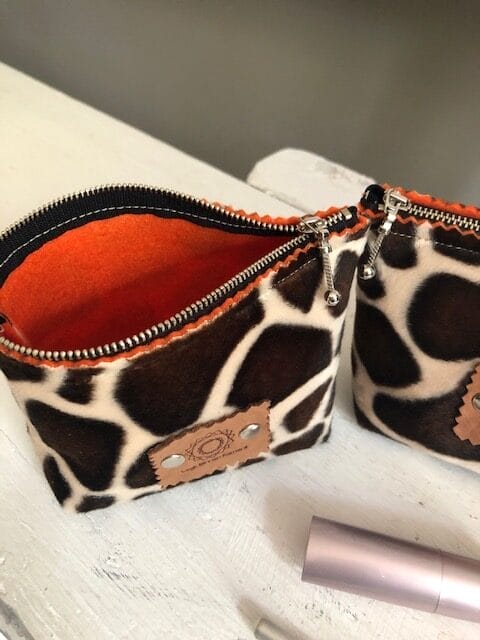 Make-up tasje met ritsje van bontachtige bruinbeige giraffeprint - Afbeelding 4