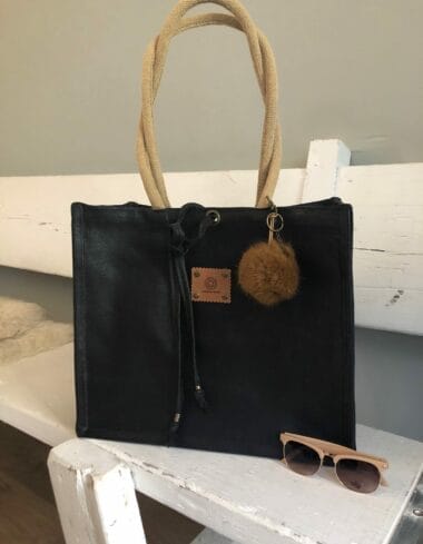 Duurzame jute shopper bekleed met mooie zwarte leatherlook