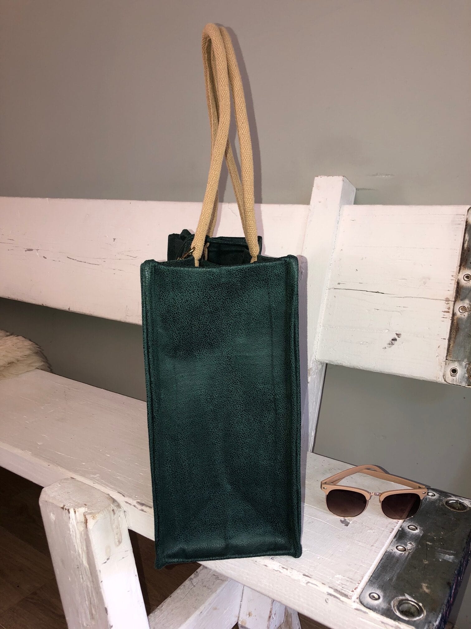Duurzame jute shopper bekleed met mooie petrolgroene leatherlook - Afbeelding 2