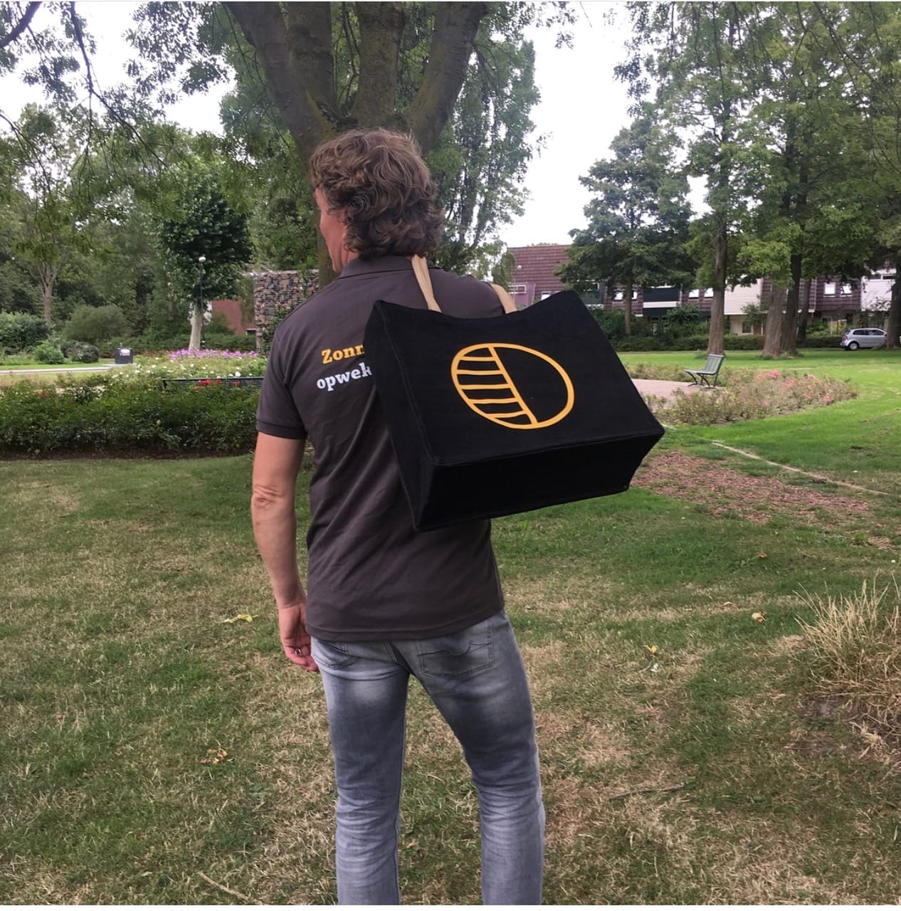 Duurzame shopper bekleed met blue-of black denim bedrukt met je logo - Afbeelding 3