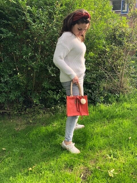 Kleine jute tas bekleed met warm oranje airbrushed leatherlook - Afbeelding 5