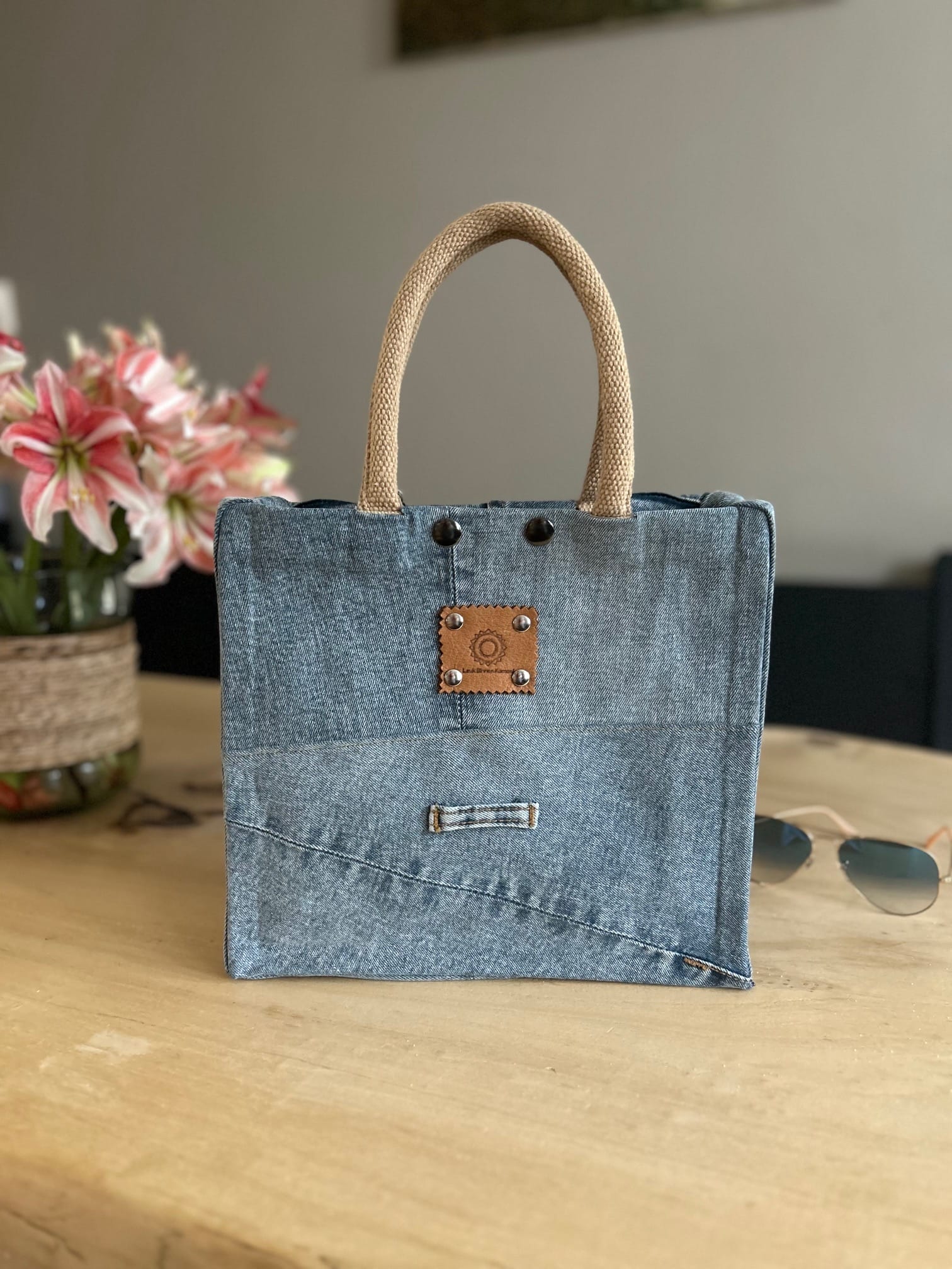 Handtas bekleed met blue denim (Ibizastyle)