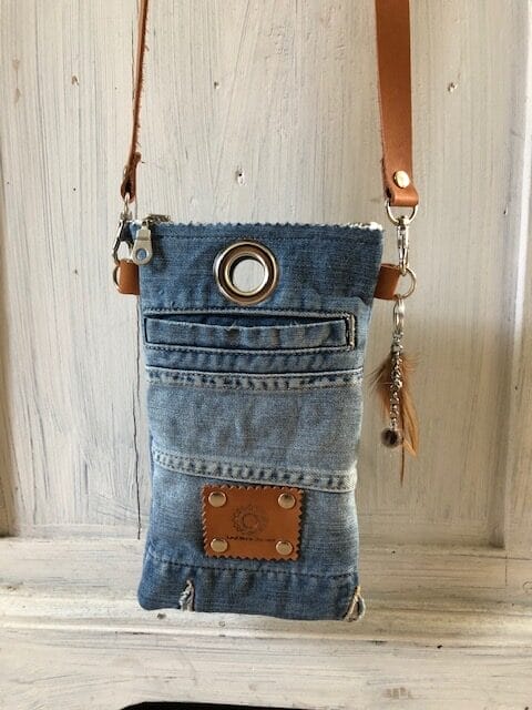 Cross-over festivaltasje Ibiza-style van blue denim - Afbeelding 2