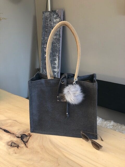 Duurzame shopper bekleed met donkergrijze leatherlook - Afbeelding 4