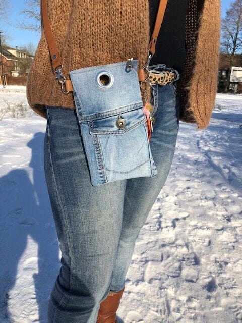 Cross-over festivaltasje Ibiza-style van blue denim - Afbeelding 3