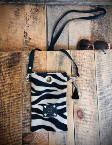 Cross-over festivaltasje van bontachtige zwart beige zebraprint