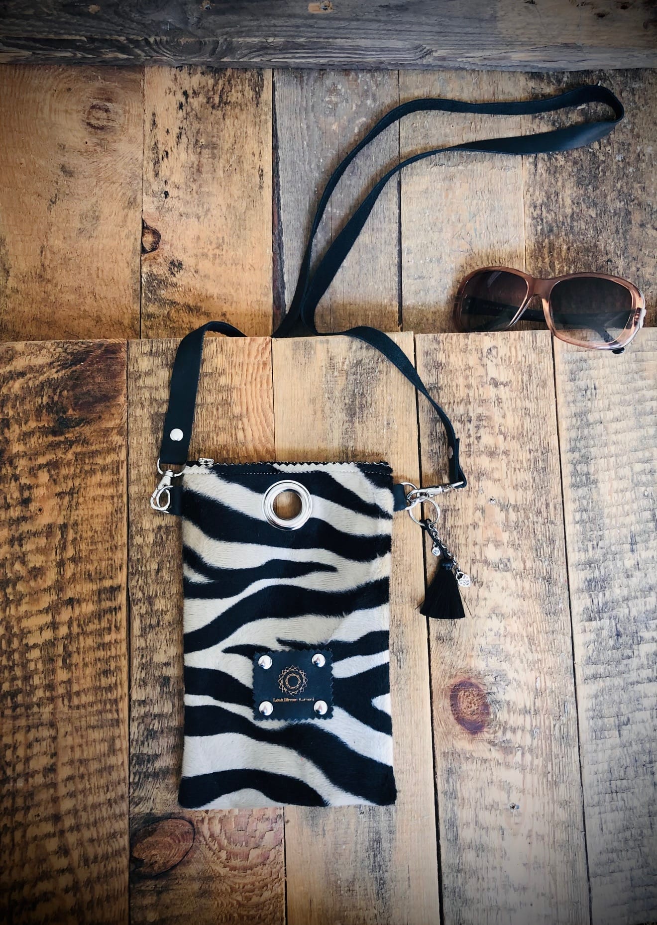 Cross-over festivaltasje van bontachtige zwart beige zebraprint