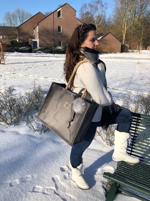 Duurzame shopper bekleed met donkergrijze leatherlook - Afbeelding 2