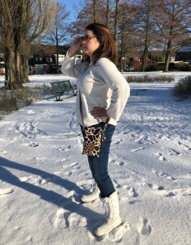 Cross-over festivaltasje van bontachtige beige giraffeprint