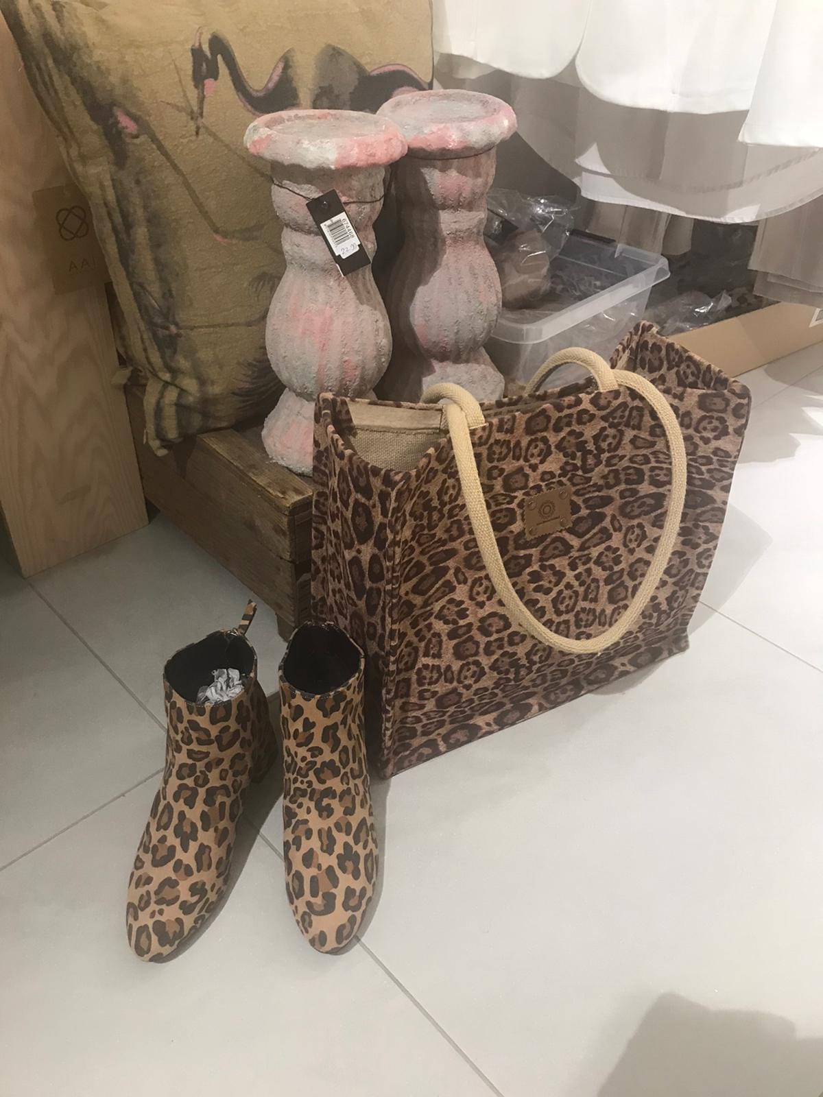 Duurzame shopper bekleed met bruine suedine panterprint - Afbeelding 7