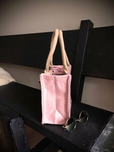 Kleine jute tas bekleed met poederroze leatherlook - Afbeelding 2