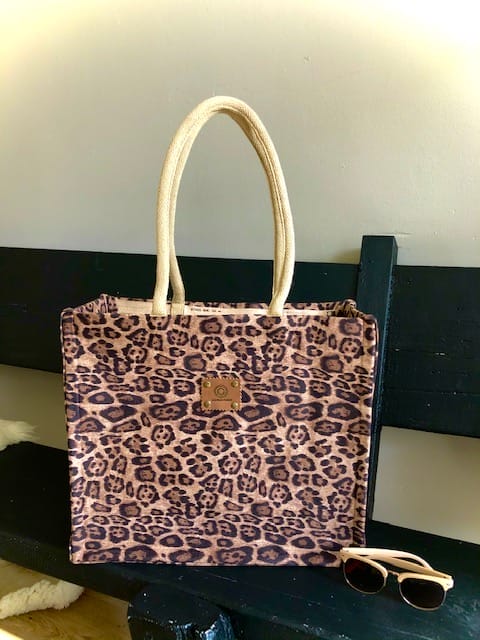 Duurzame shopper bekleed met bruine suedine panterprint - Afbeelding 5