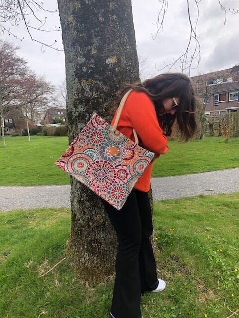 Duurzame shopper bekleed met gobelin in retro look - Afbeelding 4