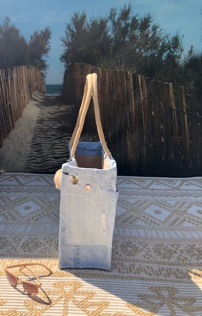 Duurzame jute shopper bekleed met blue denim (Ibizastyle) - Afbeelding 4