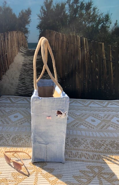 Duurzame jute shopper bekleed met blue denim (Ibizastyle) - Afbeelding 3