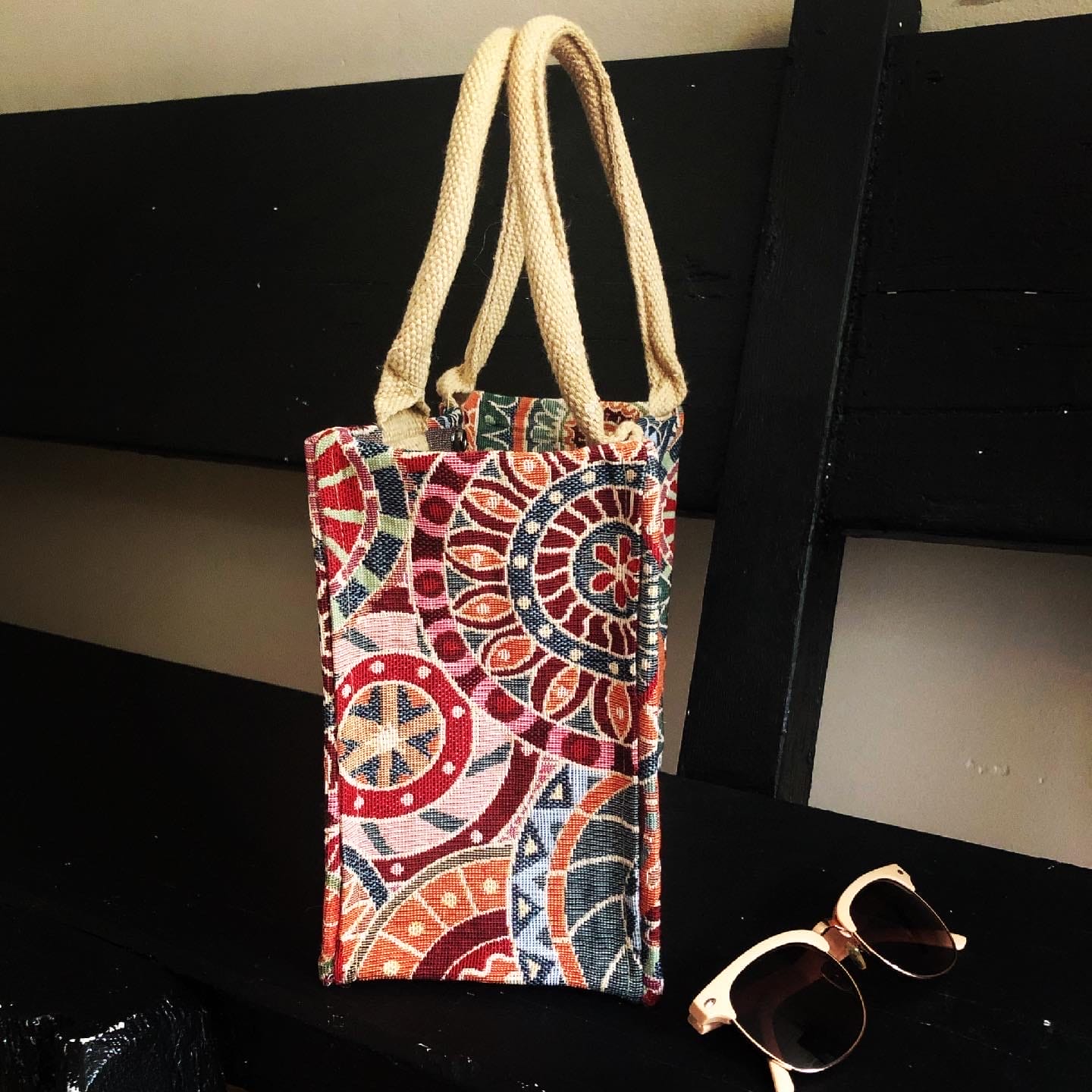 Kleine jute tas bekleed met gobelin in retro look - Afbeelding 2