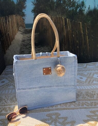 Duurzame jute shopper bekleed met blue denim (Ibizastyle)