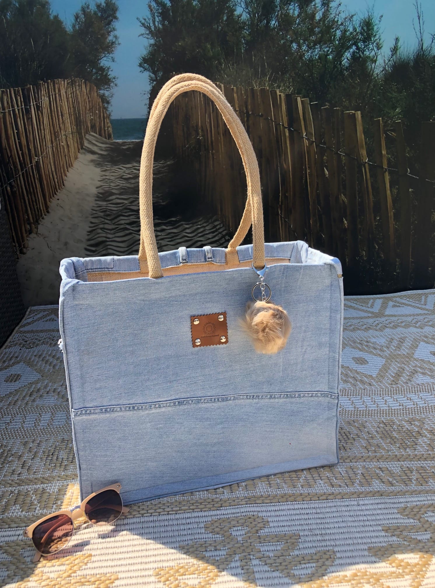 Duurzame jute shopper bekleed met blue denim (Ibizastyle)