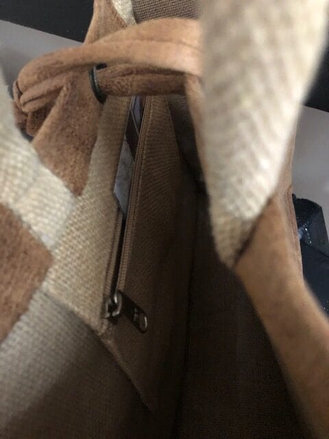 Duurzame jute shopper bekleed met camelkleurige leatherlook - Afbeelding 2