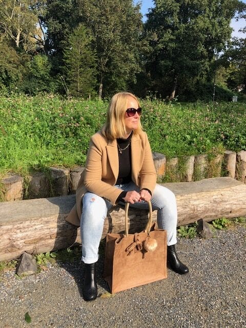 Duurzame jute shopper bekleed met camelkleurige leatherlook - Afbeelding 4