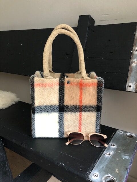 Kleine jute tas bekleed met geruite coocked wool Vianna - Afbeelding 3