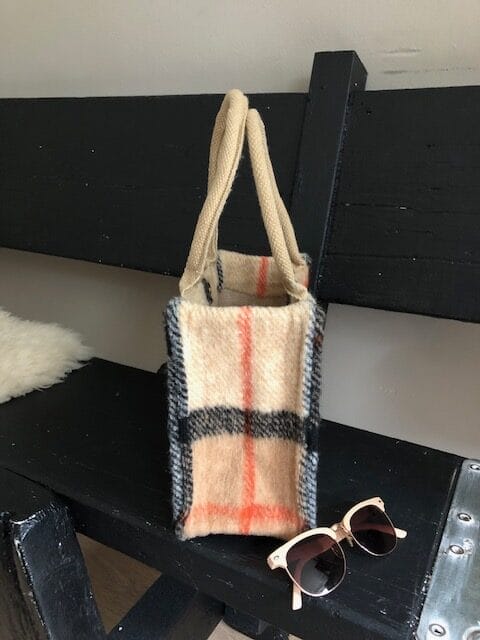 Kleine jute tas bekleed met geruite coocked wool Vianna - Afbeelding 2