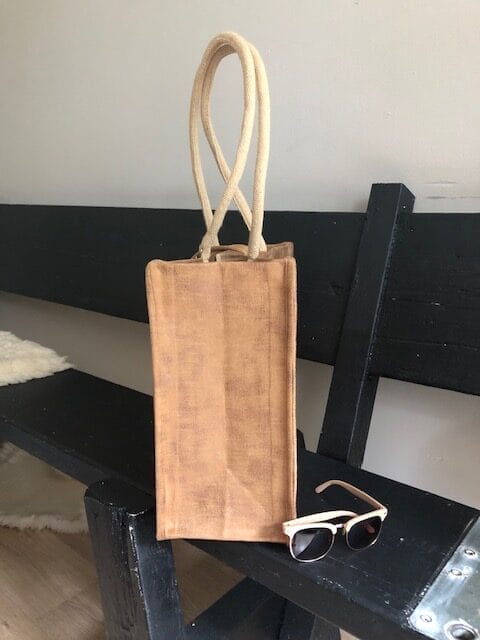 Duurzame jute shopper bekleed met camelkleurige leatherlook - Afbeelding 3