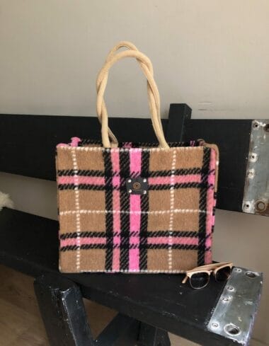 Duurzame jute shopper bekleed met geruite coocked wool Valentina