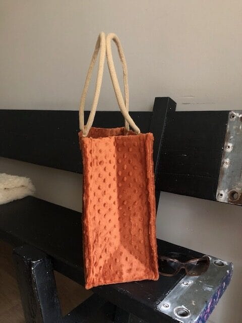 Duurzame jute shopper bekleed met zachte cognackleurige nopjesstof - Afbeelding 2