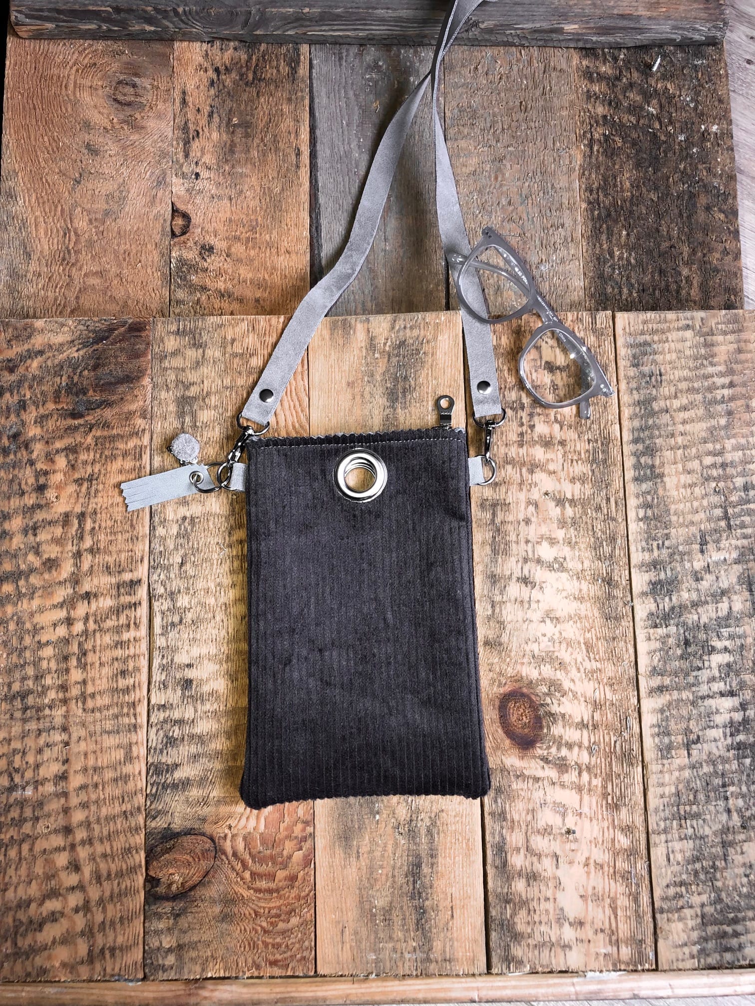 Cross-over festivaltasje van stoere grijze ribcord - Afbeelding 2