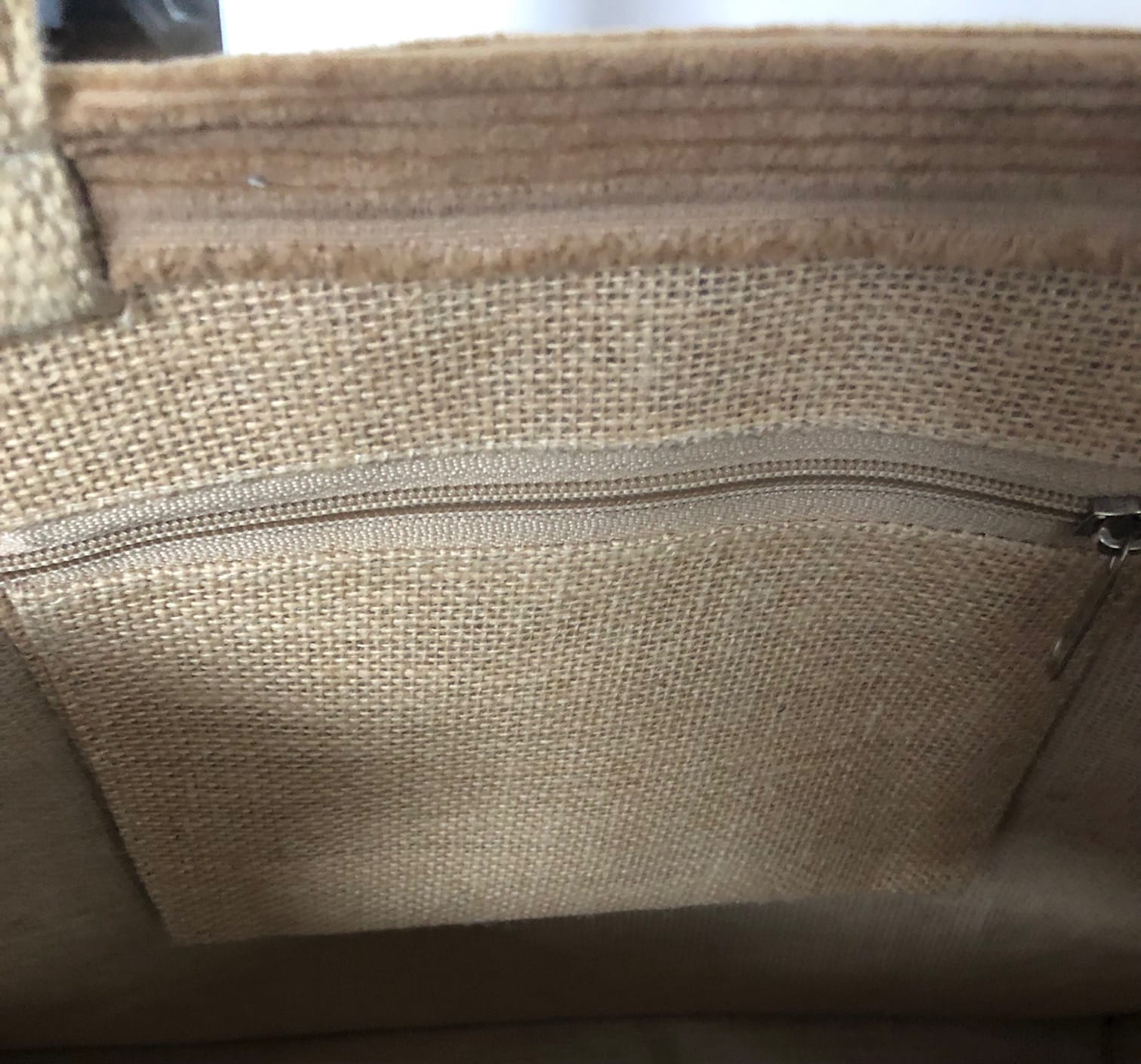 Duurzame jute shopper bekleed met camelkleurige ribcord - Afbeelding 3