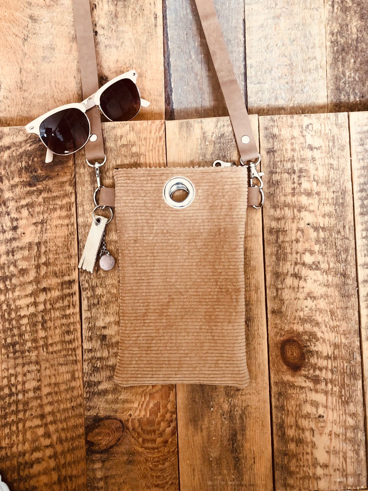 Cross-over festivaltasje van stoere camelkleurige ribcord - Afbeelding 2