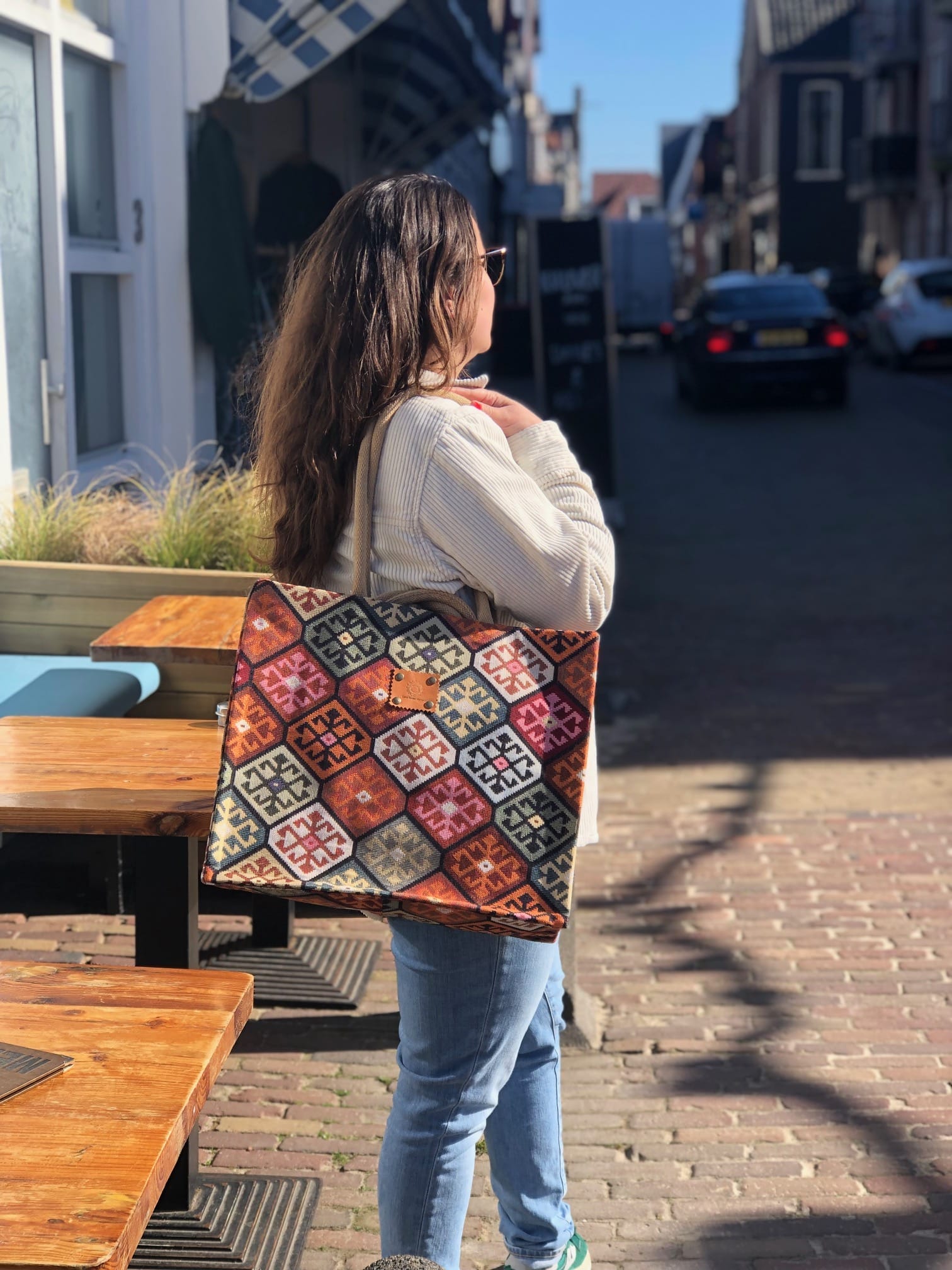 Duurzame shopper bekleed met gobelin in retro to the max