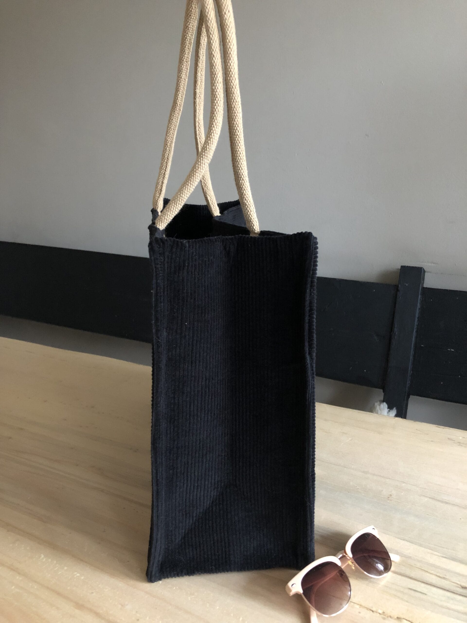 Duurzame jute shopper bekleed met zwarte ribcord - Afbeelding 2