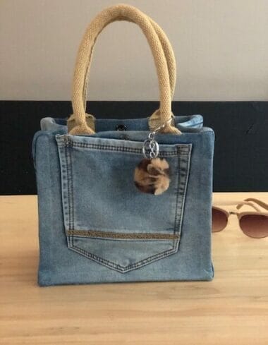 Kleine jute tas bekleed met blue denim (Ibizastyle)