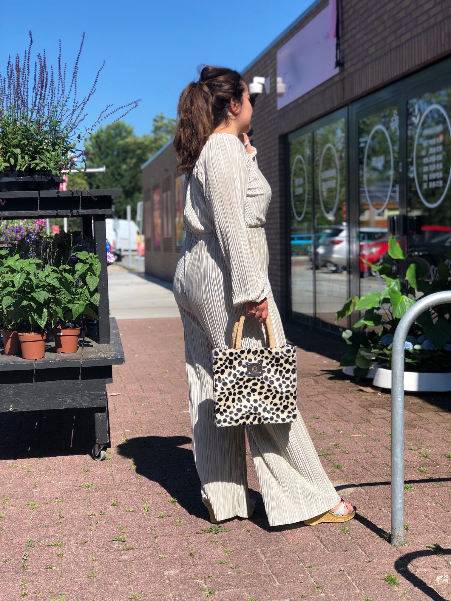 Handtas bekleed met bontachtige zwart beige cheetahprint - Afbeelding 4