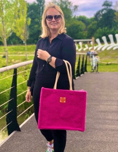 Duurzame jute shopper bekleed met zachte fuchsia tedolino