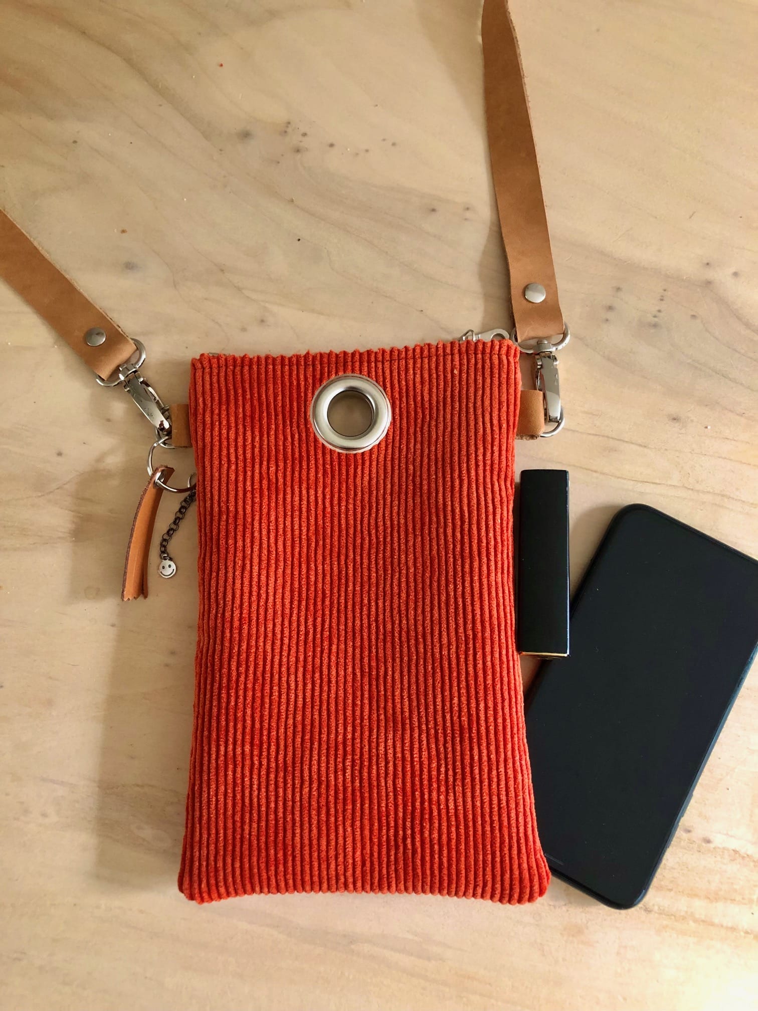 Cross-over festivaltasje van stoere oranje ribcord - Afbeelding 2