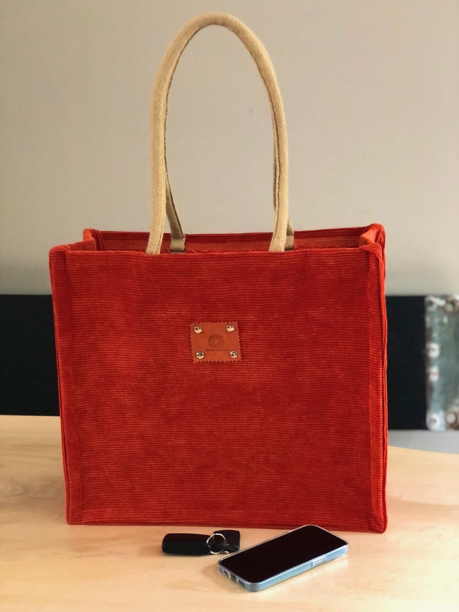 Duurzame jute shopper bekleed met oranje ribcord - Afbeelding 5