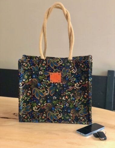 Duurzame jute shopper bekleed met velvet paisley